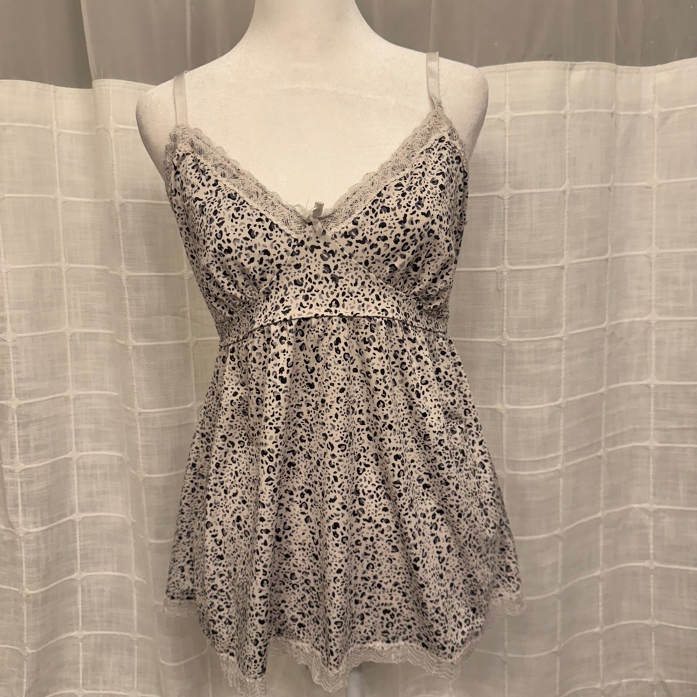Marilyn Monroe Intimates Leopard Print Lace Trim Babydoll Chemise Top Large